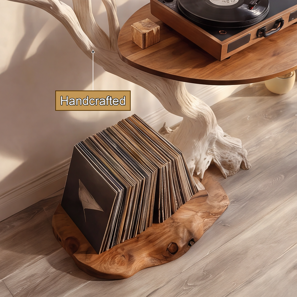 Thalorien Handcrafted Solid Wood Tree Record Player Stand SPA924575