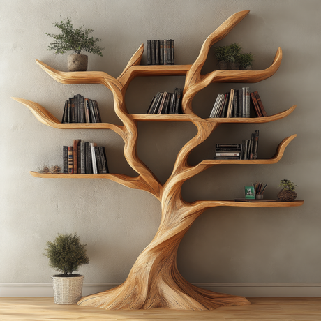 Thalorien Sculpted Solid Wood Tree Bookshelf - Timberustic Tree Bookshelf