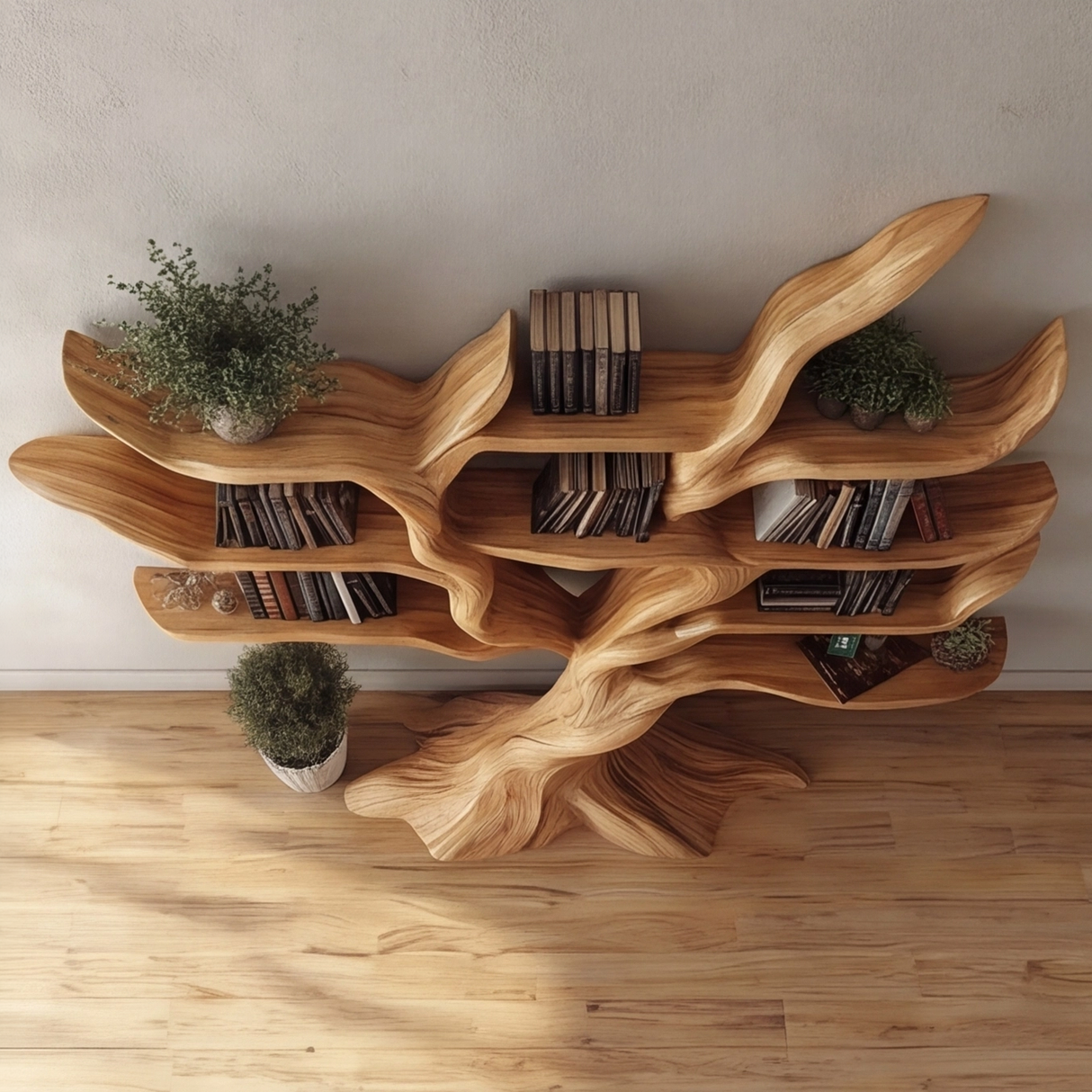 Thalorien Sculpted Solid Wood Tree Bookshelf - Timberustic Tree Bookshelf