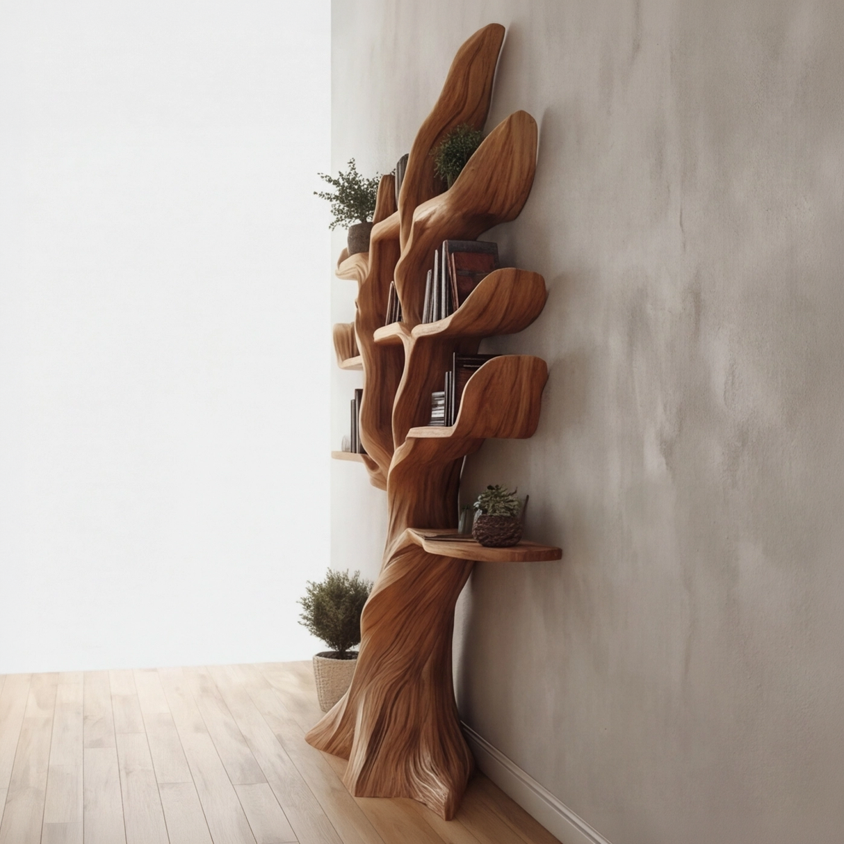 Thalorien Sculpted Solid Wood Tree Bookshelf - Timberustic Tree Bookshelf