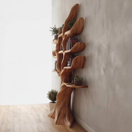 Thalorien Sculpted Solid Wood Tree Bookshelf - Timberustic Tree Bookshelf