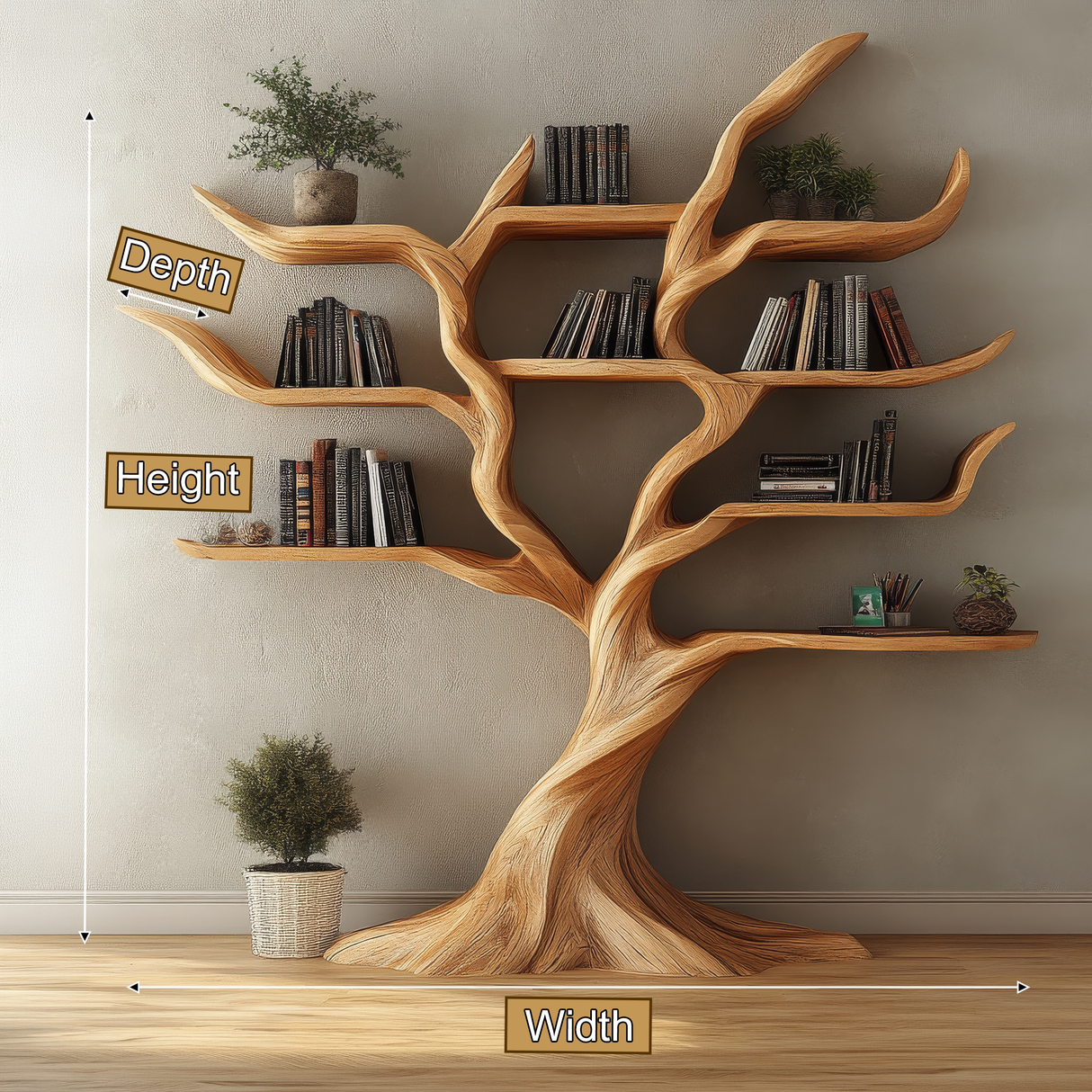 Thalorien Sculpted Solid Wood Tree Bookshelf - Timberustic Tree Bookshelf
