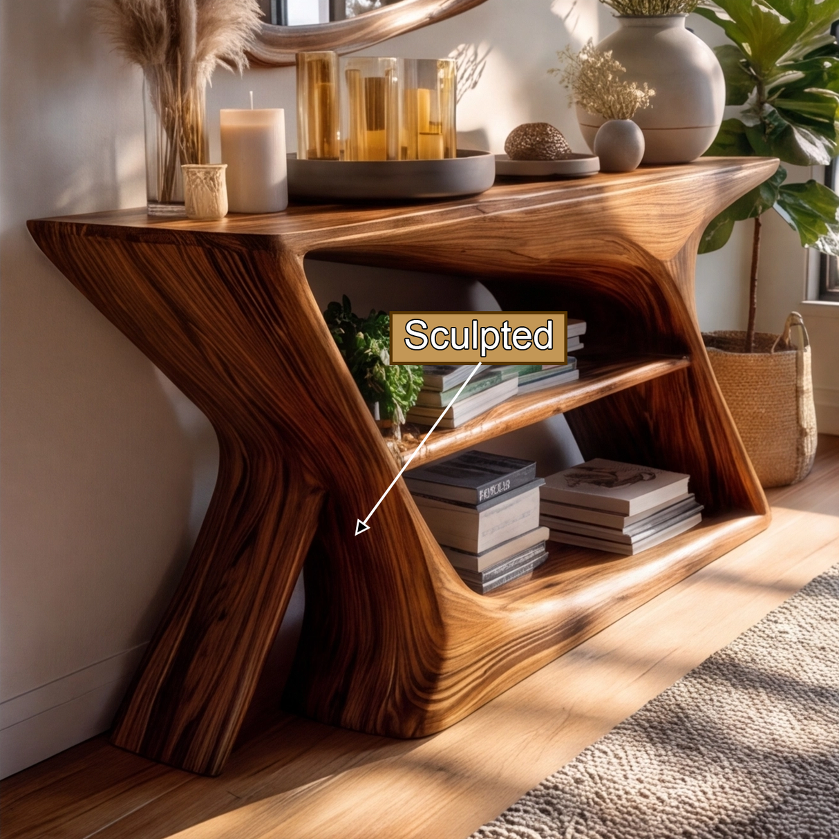Thalorim Sculpted Solid Wood Console Table - Timberustic Console Table
