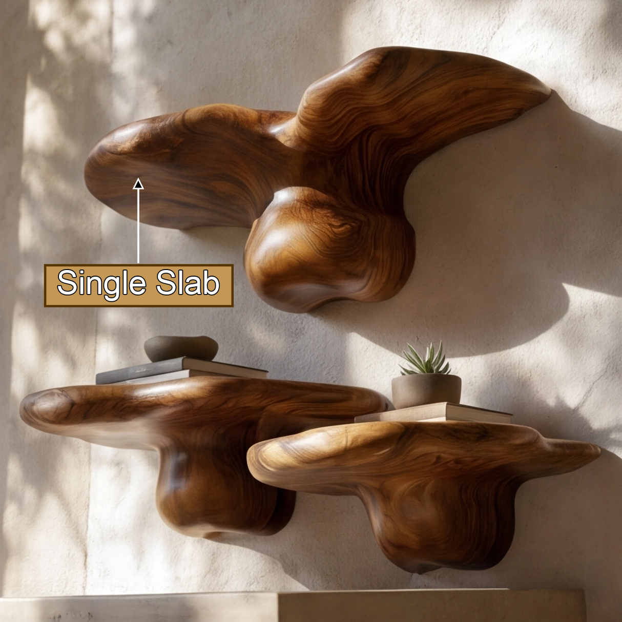 Thalorim Sculpted Solid Wood Mushroom Floating Shelf - Timberustic Floating Shelf