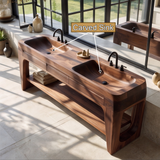 Thalorin Handcrafted Solid Wood Freestanding Bathroom Vanity with Integrated Sinks and Drawers