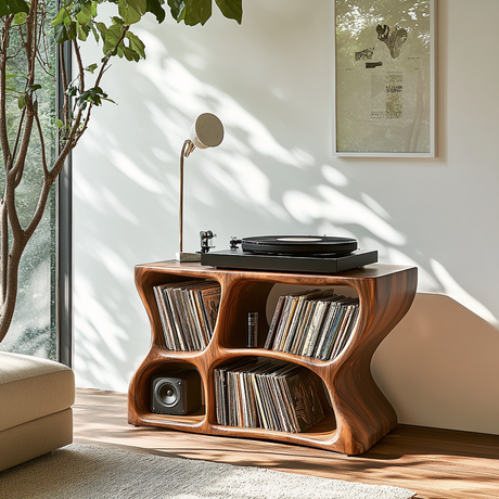 Thalorin Handcrafted Solid Wood Record Player Stand SPA294831 - Timberustic Record Player Stand With Storage