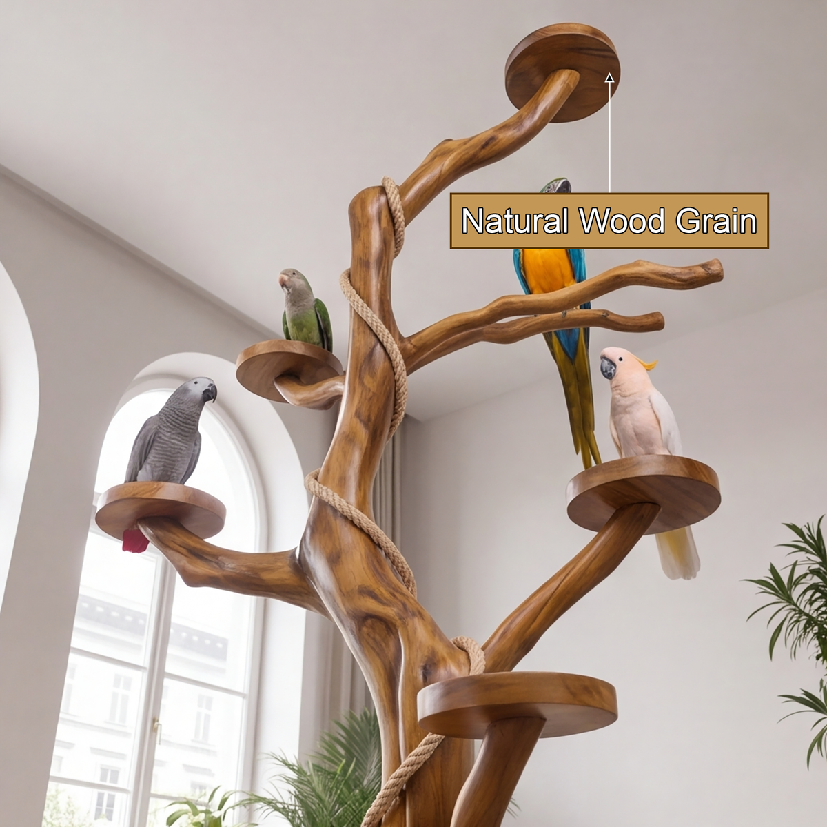Thalorin Handcrafted Solid Wood Tree Branch Parrot Stand - Timberustic Tree Branch Parrot Stand