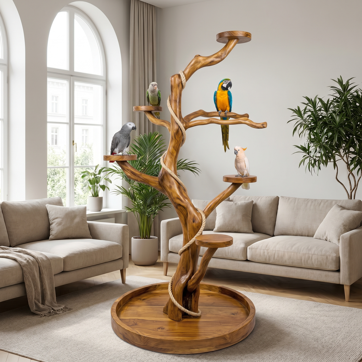 Thalorin Handcrafted Solid Wood Tree Branch Parrot Stand SPA215409 - Timberustic Tree Branch Parrot Stand