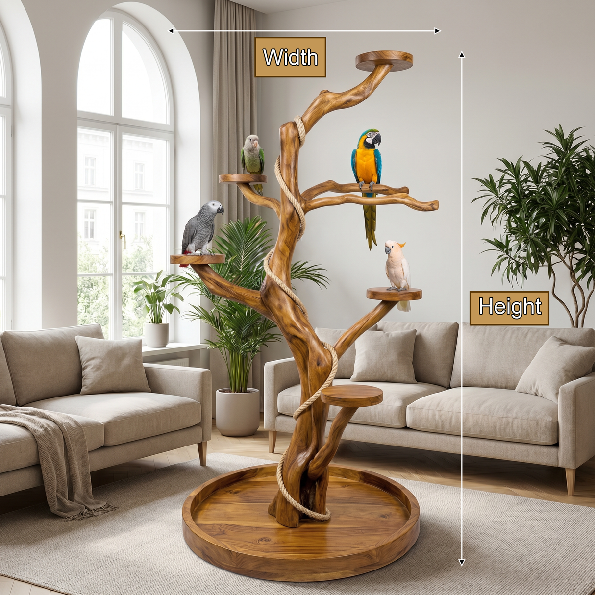 Thalorin Handcrafted Solid Wood Tree Branch Parrot Stand SPA215409 - Timberustic Tree Branch Parrot Stand