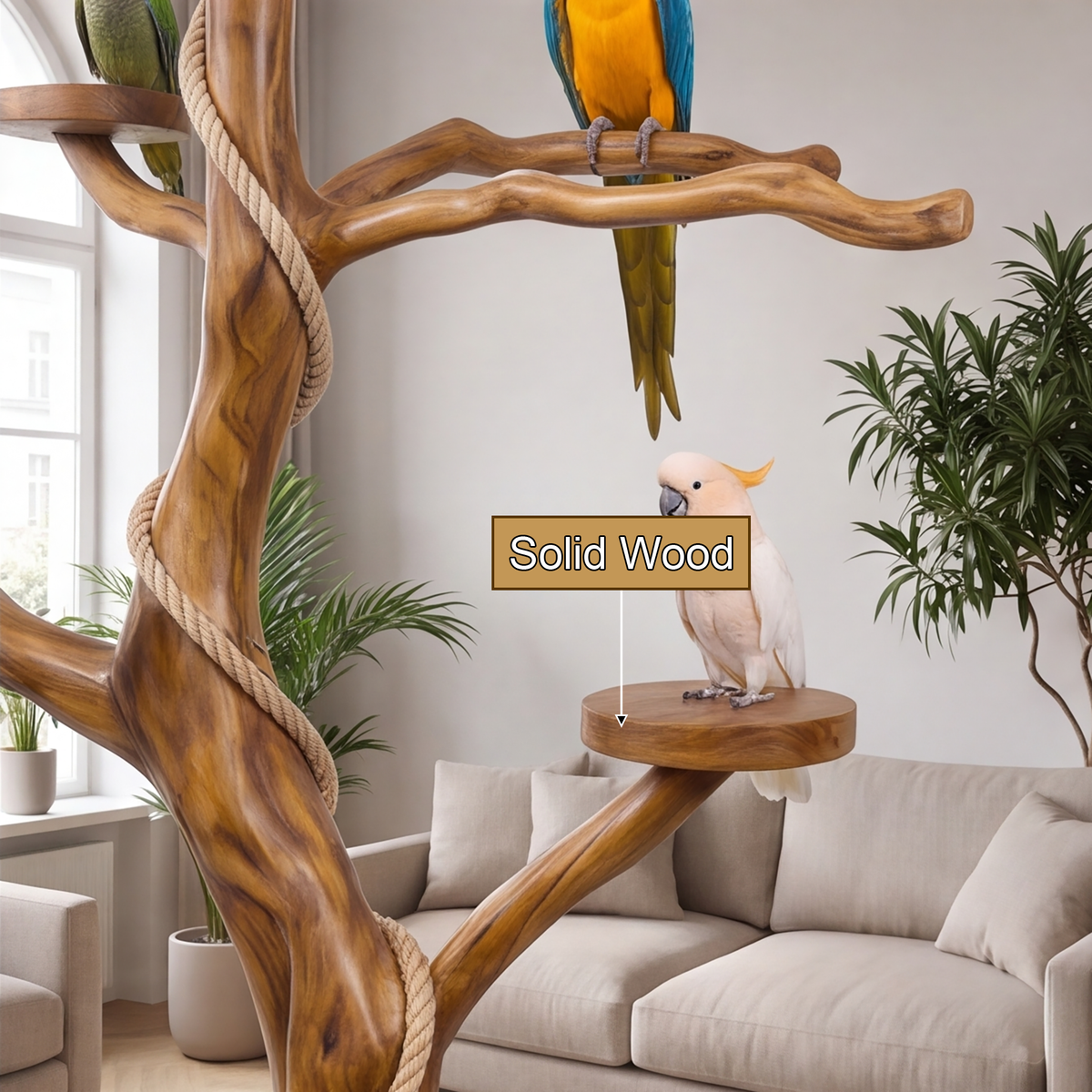 Thalorin Handcrafted Solid Wood Tree Branch Parrot Stand - Timberustic Tree Branch Parrot Stand