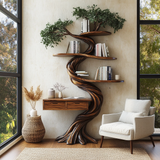 Thalorin Organic Modern Tree Bookshelf with Drawers - Timberustic Tree Bookshelf