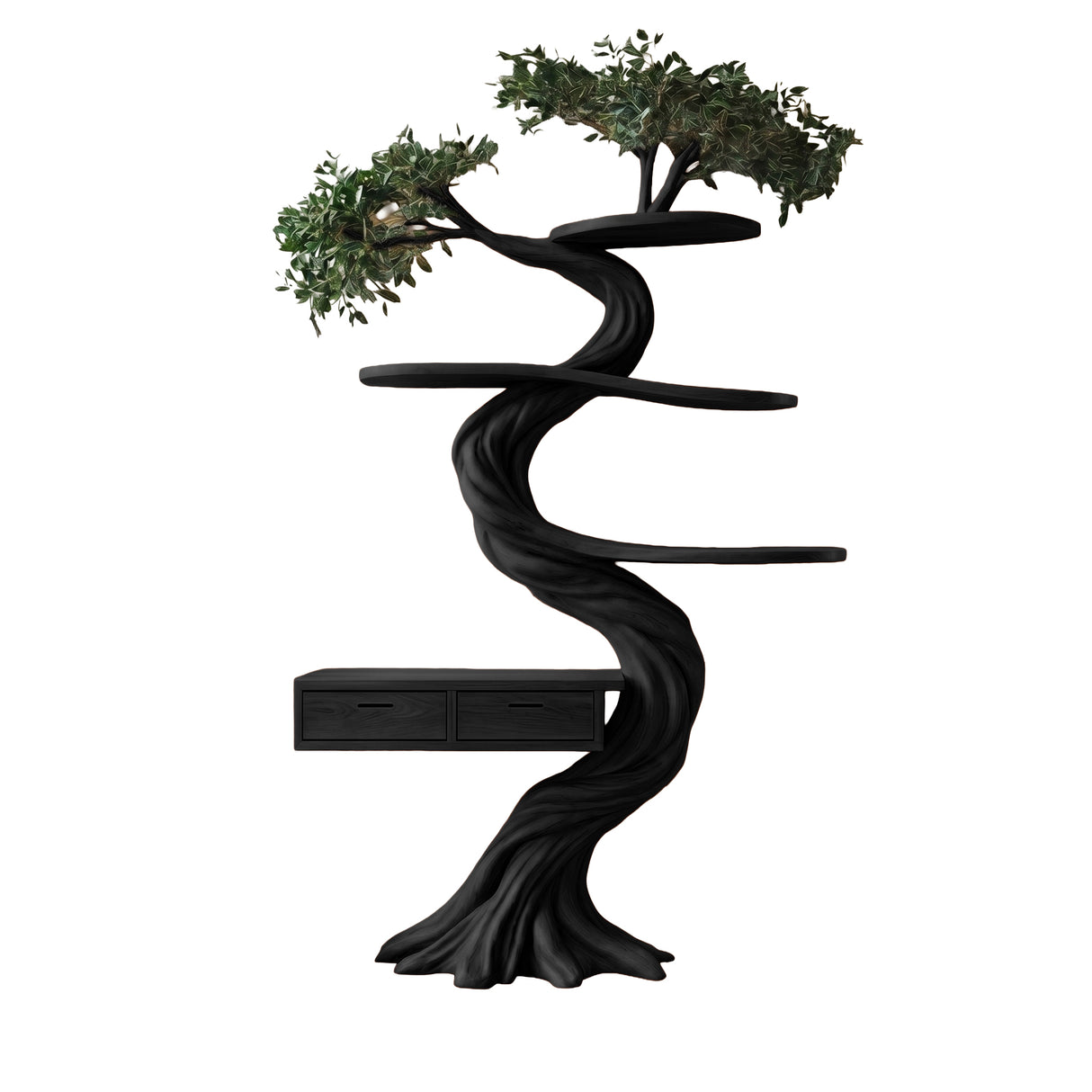 Thalorin Organic Modern Tree Bookshelf with Drawers Black - Timberustic Tree Bookshelf