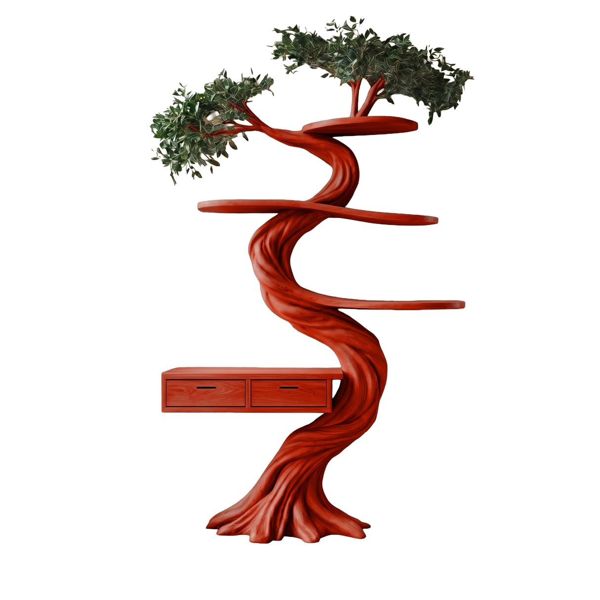 Thalorin Organic Modern Tree Bookshelf with Drawers Mahogany - Timberustic Tree Bookshelf