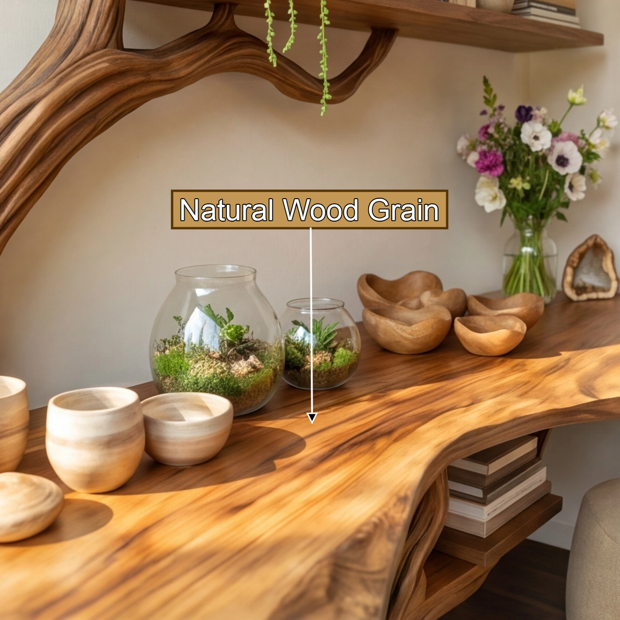 Thalorin Sculpted Solid Wood Console Table with Shelves - Timberustic Console Table with Shelves