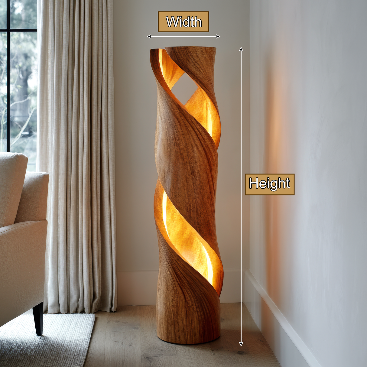 Thaloris Sculpted Helical Integrated LED Wood Floor Lamp - Timberustic Floor Lamp