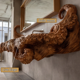 Thalorix Octopus Form Sculpted Solid Wood Floating Bathroom Vanity with Integrated Sink - Timberustic Floating Bathroom Vanity with Integrated Sink