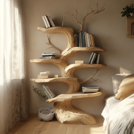 Thalorix Sculpted Solid Wood Tree Bookshelf - Timberustic Tree Bookshelf