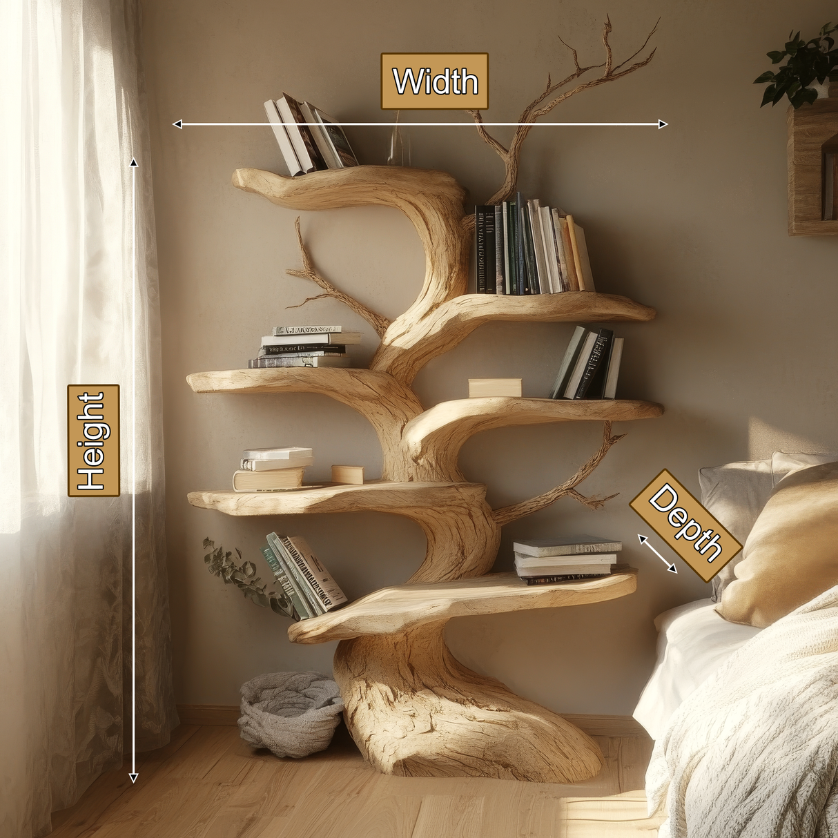 Thalorix Sculpted Solid Wood Tree Bookshelf - Timberustic Tree Bookshelf