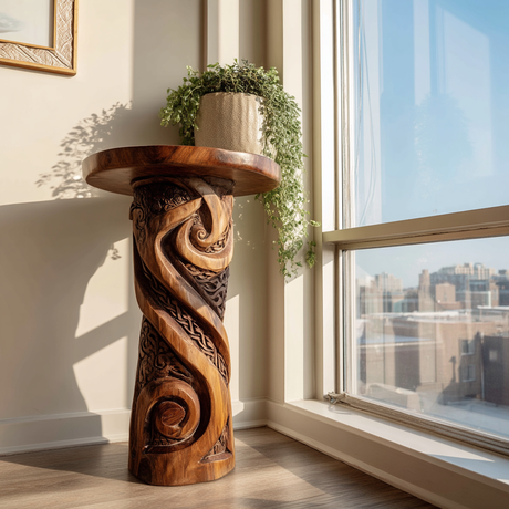 Thaloryn Sculpted Solid Wood Pedestal Stand - Timberustic Pedestal Stand
