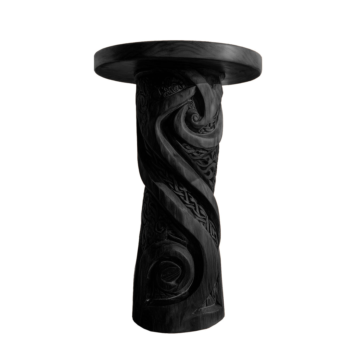Thaloryn Sculpted Solid Wood Pedestal Stand Black - Timberustic Pedestal Stand
