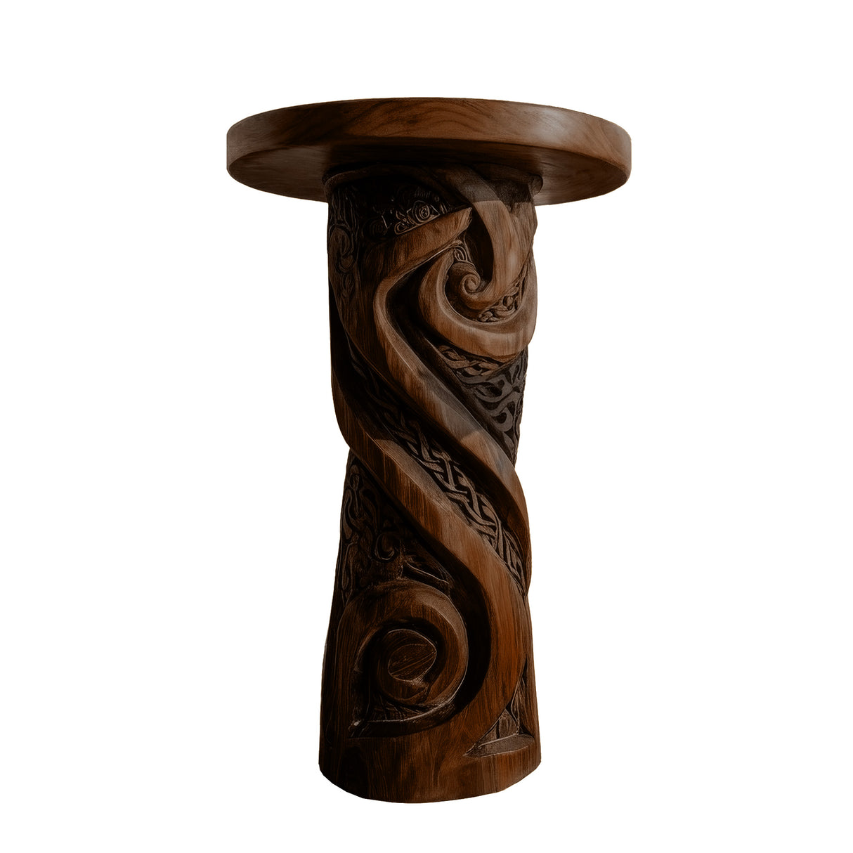 Thaloryn Sculpted Solid Wood Pedestal Stand Dark Walnut - Timberustic Pedestal Stand