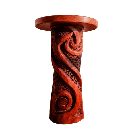 Thaloryn Sculpted Solid Wood Pedestal Stand Mahogany - Timberustic Pedestal Stand