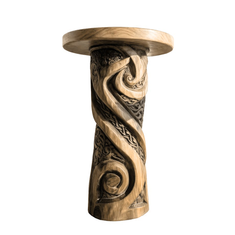Thaloryn Sculpted Solid Wood Pedestal Stand Natural Oak - Timberustic Pedestal Stand