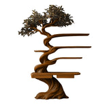 Thaloryn Sculpted Solid Wood Tree Bookshelf with Drawers Brown - Timberustic Tree Bookshelf