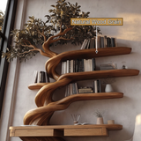 Thaloryn Sculpted Solid Wood Tree Bookshelf with Drawers - Timberustic Tree Bookshelf