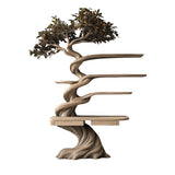 Thaloryn Sculpted Solid Wood Tree Bookshelf with Drawers Natural Oak - Timberustic Tree Bookshelf