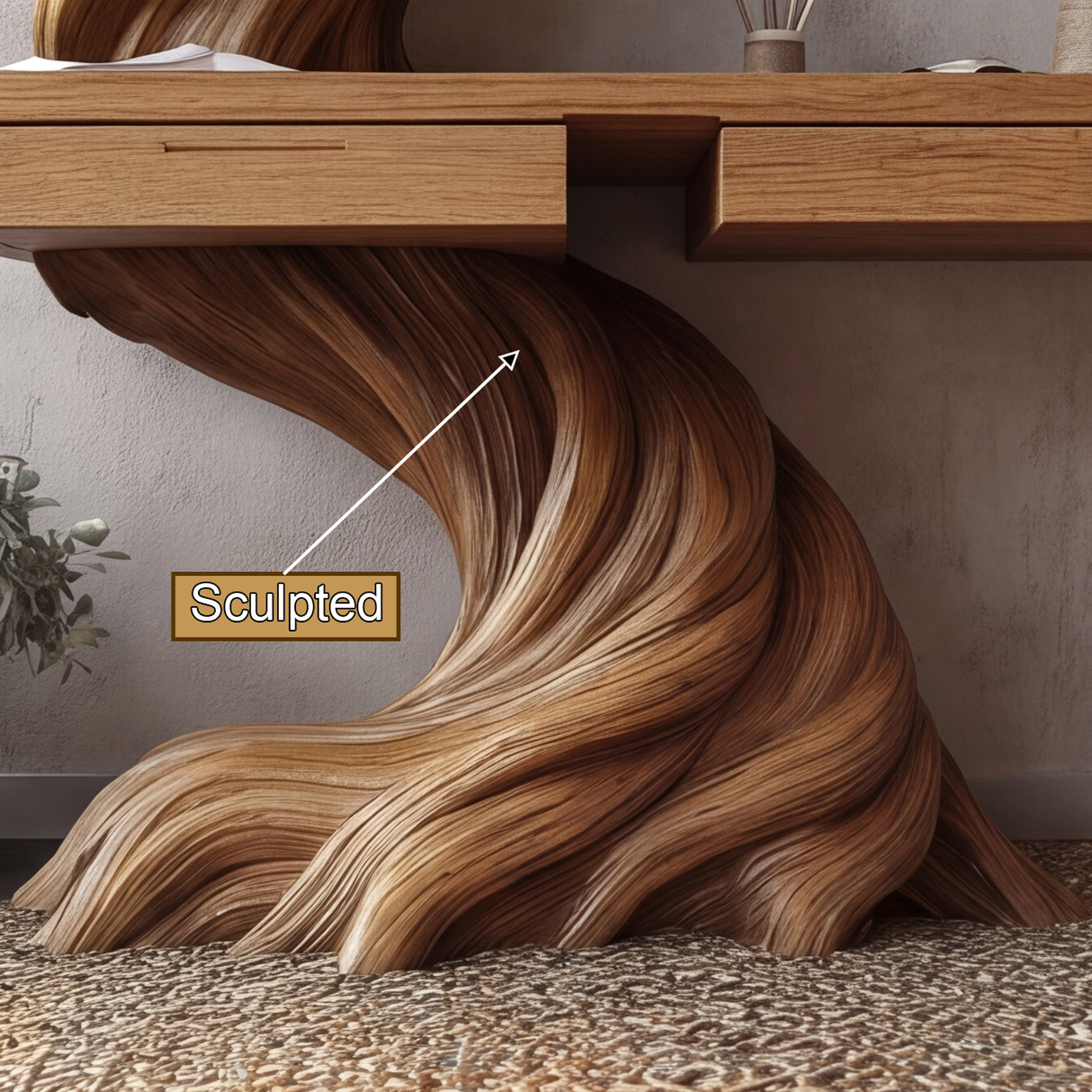 Thaloryn Sculpted Solid Wood Tree Bookshelf with Drawers - Timberustic Tree Bookshelf