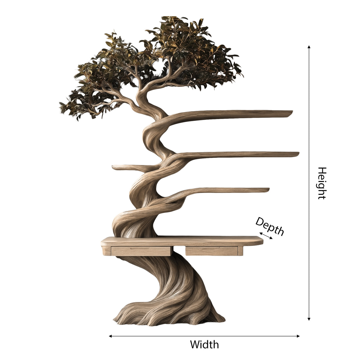 Thaloryn Sculpted Solid Wood Tree Bookshelf with Drawers - Timberustic Tree Bookshelf
