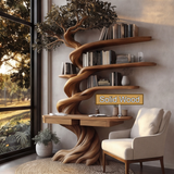 Thaloryn Sculpted Solid Wood Tree Bookshelf with Drawers - Timberustic Tree Bookshelf