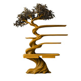 Thaloryn Sculpted Solid Wood Tree Bookshelf with Drawers Teak - Timberustic Tree Bookshelf