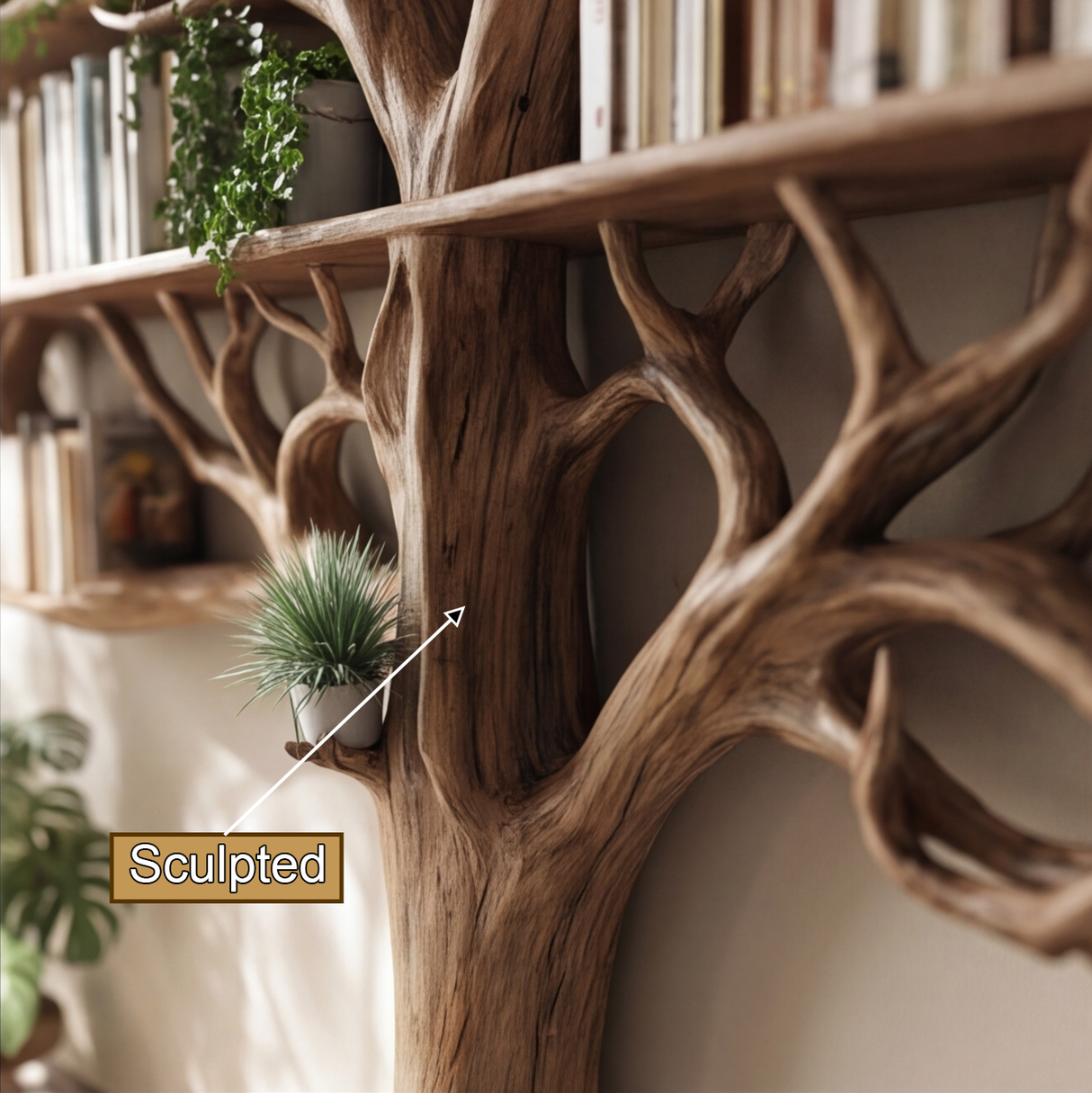 Thaloryx Sculpted Solid Wood Tree Bookshelf - Timberustic Tree Bookshelf