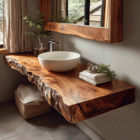 Thalric Live Edge Solid Wood Floating Bathroom Vanity SPA393525 - Timberustic Floating Bathroom Vanity