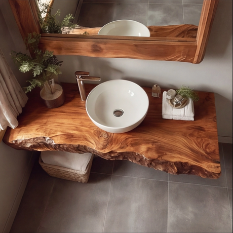 Thalric Live Edge Solid Wood Floating Bathroom Vanity SPA393525 - Timberustic Floating Bathroom Vanity