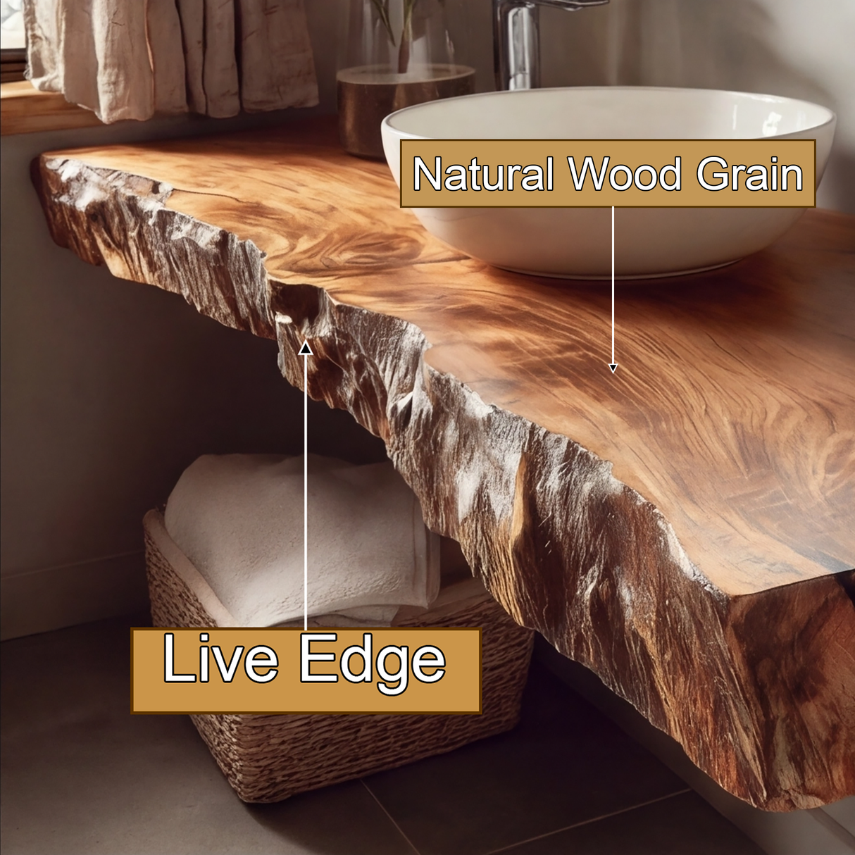 Thalric Live Edge Solid Wood Floating Bathroom Vanity - Timberustic Floating Bathroom Vanity