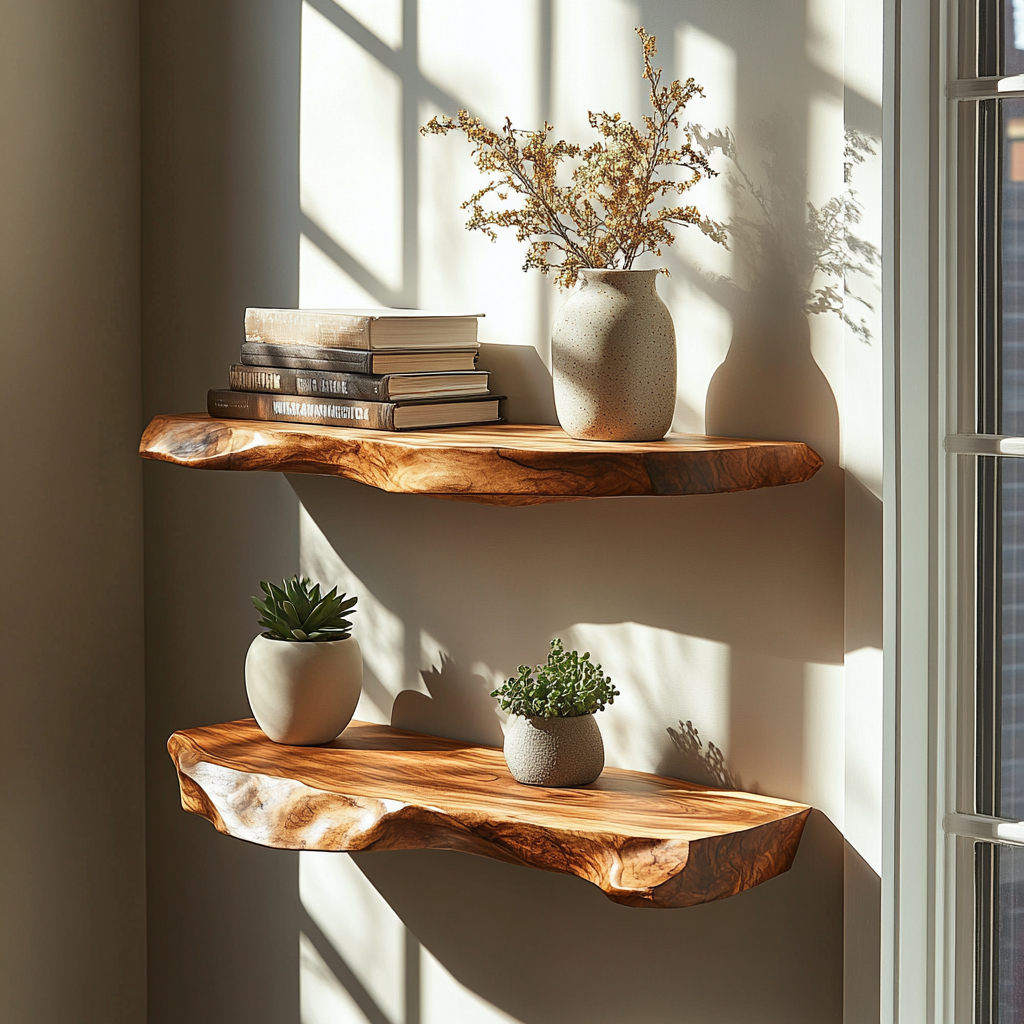 Thalric Live Edge Solid Wood Floating Shelf SPA203698 - Timberustic Floating Shelf