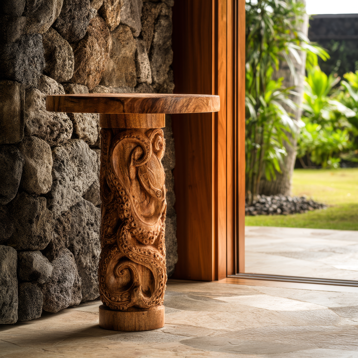 Thalvion Sculpted Solid Wood Pedestal Stand - Timberustic Pedestal Stand