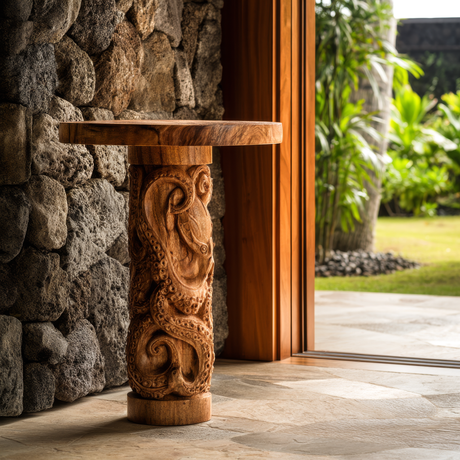 Thalvion Sculpted Solid Wood Pedestal Stand - Timberustic Pedestal Stand