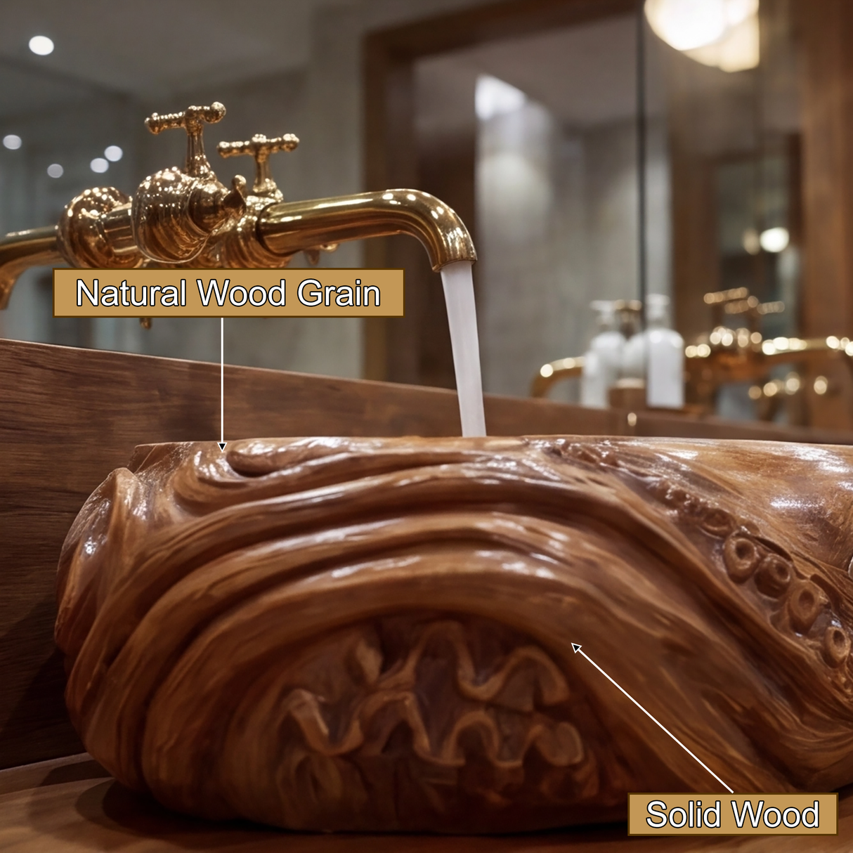 Thalvorn Octopus Form Handcarved Solid Wood Vessel Sink - Timberustic Vessel Sinks