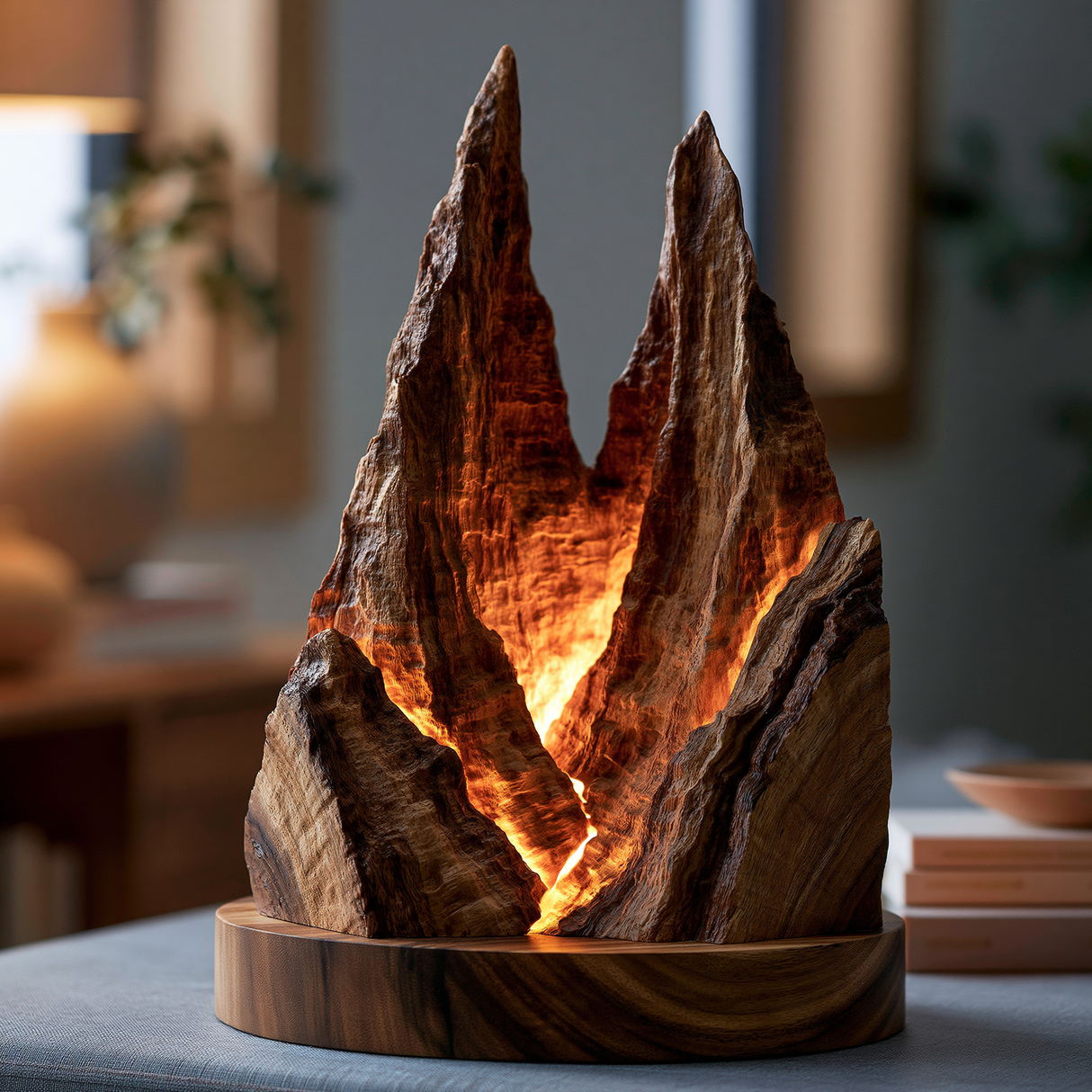 Thalvorn Sculpted Solid Wood Mountain Table Lamp