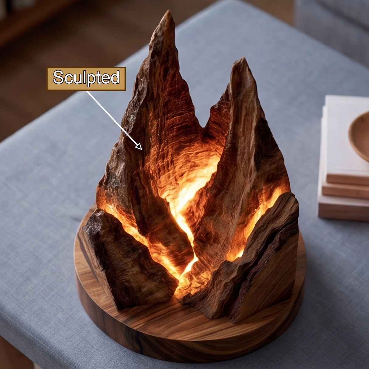 Thalvorn Sculpted Solid Wood Mountain Table Lamp