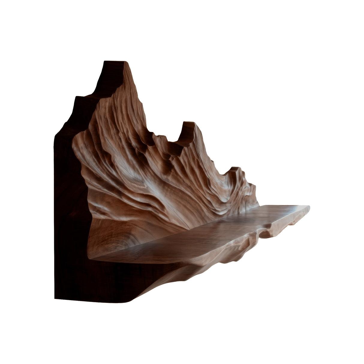 Thalvyr Sculpted Solid Wood Mountain Floating Shelf Dark Walnut - Timberustic Floating Shelf
