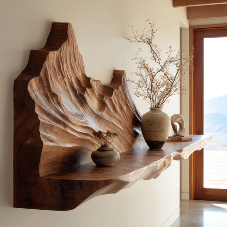 Thalvyr Sculpted Solid Wood Mountain Floating Shelf - Timberustic Floating Shelf