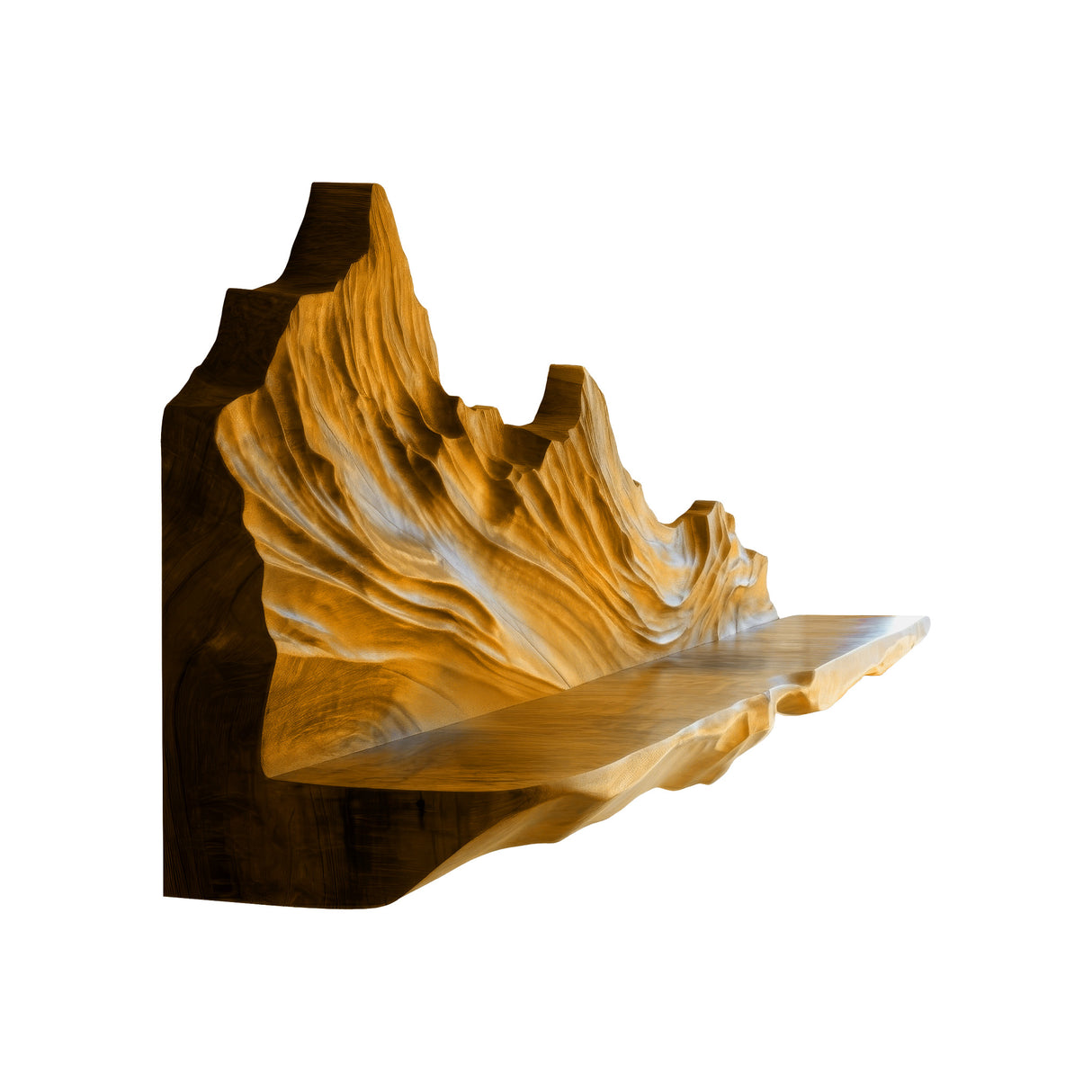Thalvyr Sculpted Solid Wood Mountain Floating Shelf Teak - Timberustic Floating Shelf