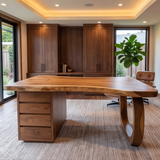 Thalyric Live Edge Solid Wood Desk with Drawers - Timberustic Desk With Drawers