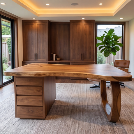 Thalyric Live Edge Solid Wood Desk with Drawers - Timberustic Desk With Drawers