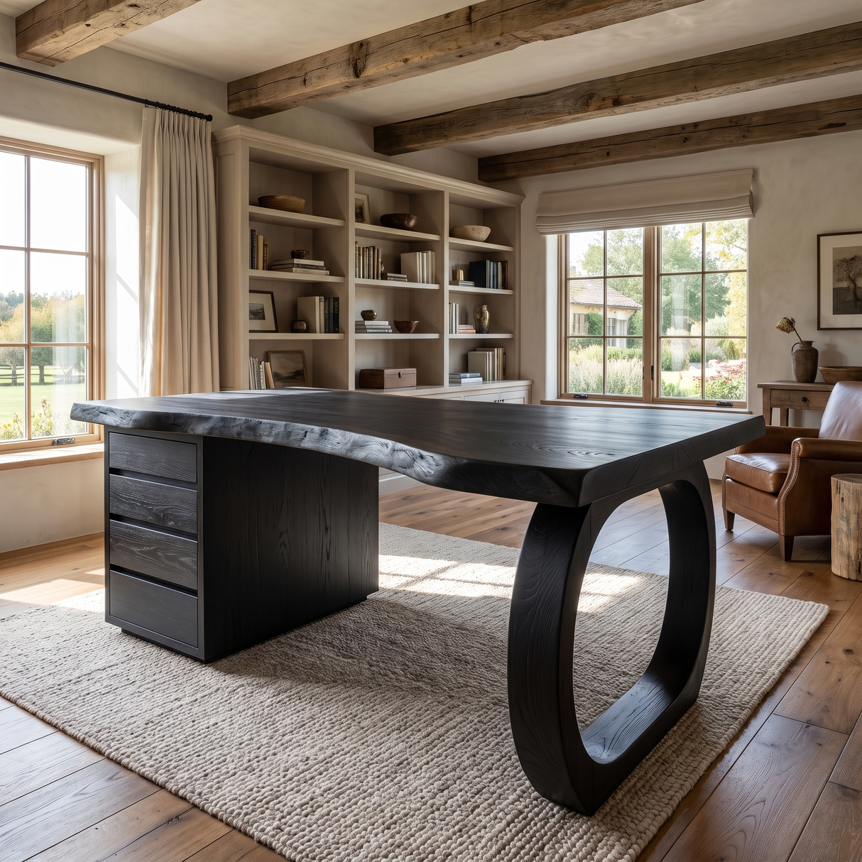 Thalyric Live Edge Solid Wood Desk with Drawers Black - Timberustic Desk With Drawers